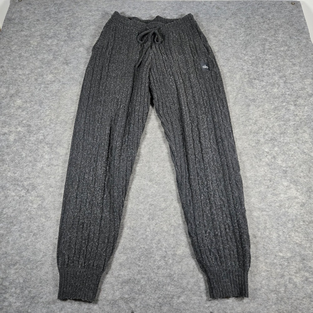 Alo Womens Grey Cable Knit Drawstring Jogger Pants S